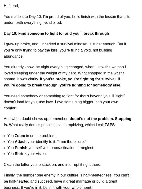 Day 10: Who are you fighting for? email from Brendon Burchard