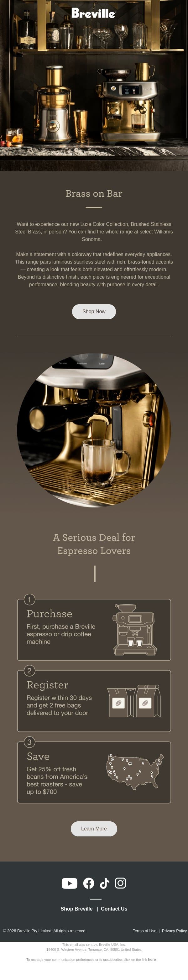 Brass on Bar email from Breville screenshot