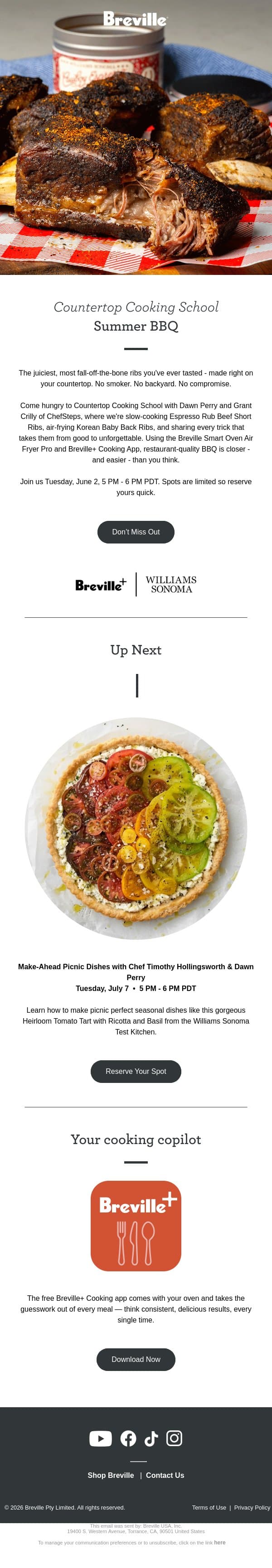 Come Hungry email from Breville screenshot
