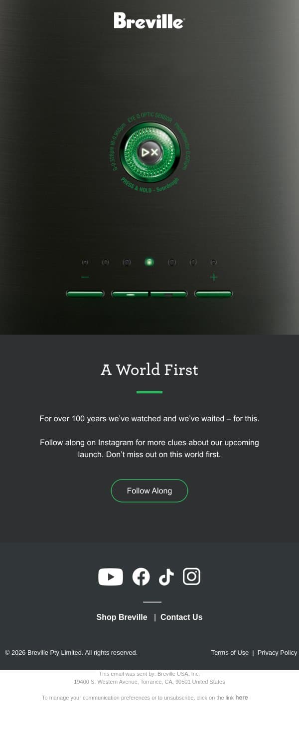 A World First email from Breville screenshot