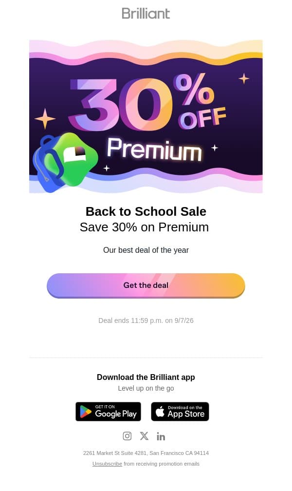 ✨ Save 30% for Back to School email from Brilliant screenshot