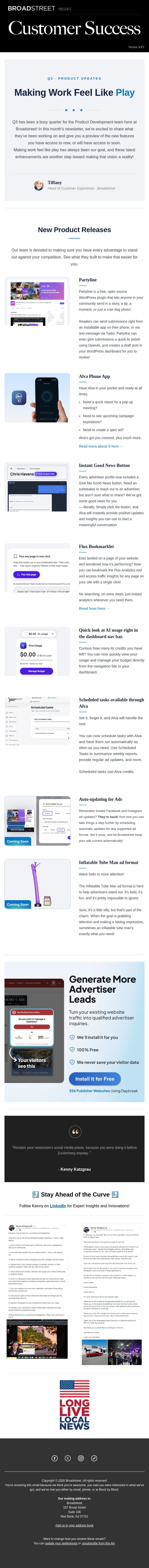 Making Work Feel Like Play! email from Broadstreet Ads screenshot