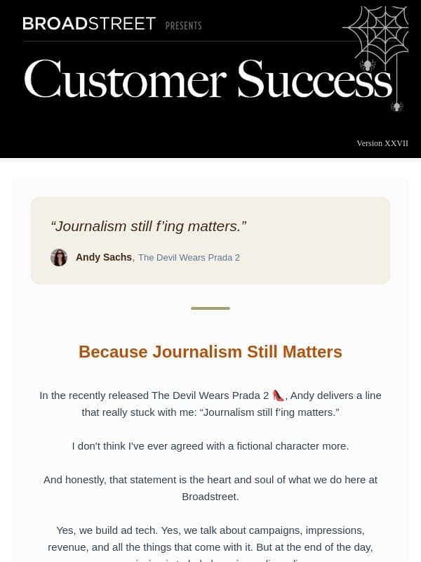 Journalism Still Matters! email from Broadstreet Ads