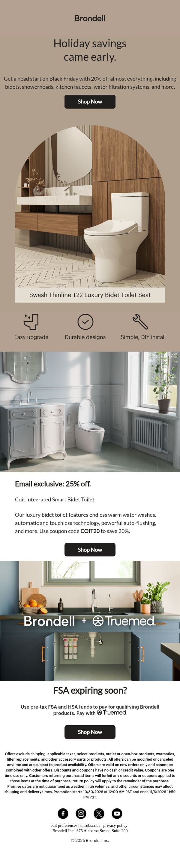 20% off! Black Friday sneak peek π. email from Brondell screenshot