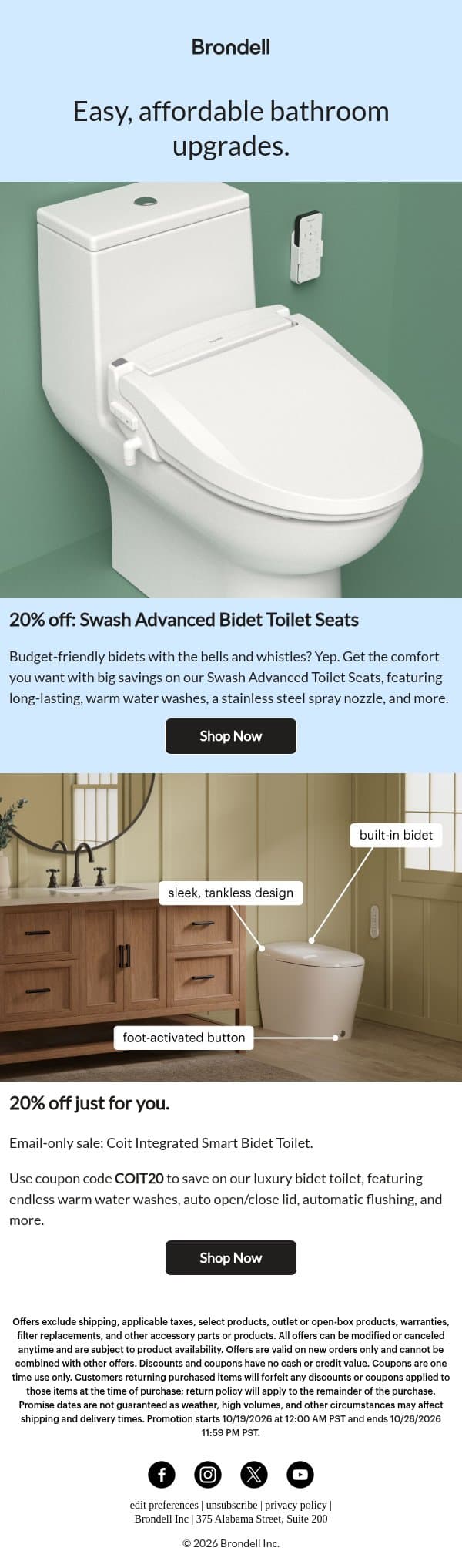 Feature packed bidets—for less! 🚽 email from Brondell screenshot