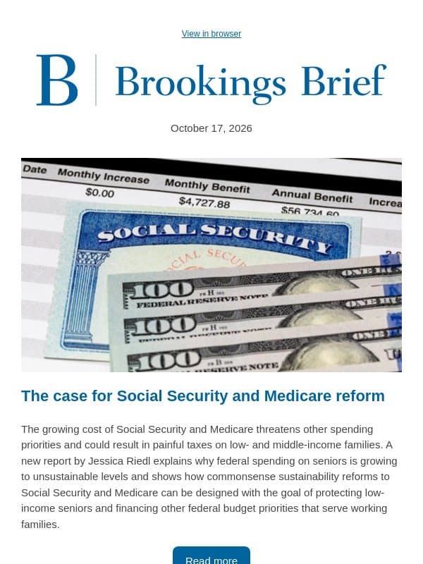 The case for Social Security and Medicare reform email from Brookings Institution