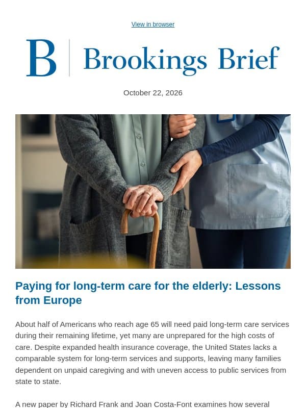 What can Europe teach the US about paying for long-term care? email from Brookings Institution
