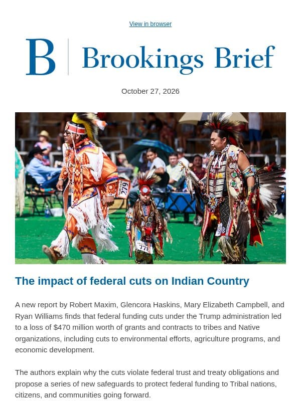 The impact of federal cuts on Indian Country email from Brookings Institution