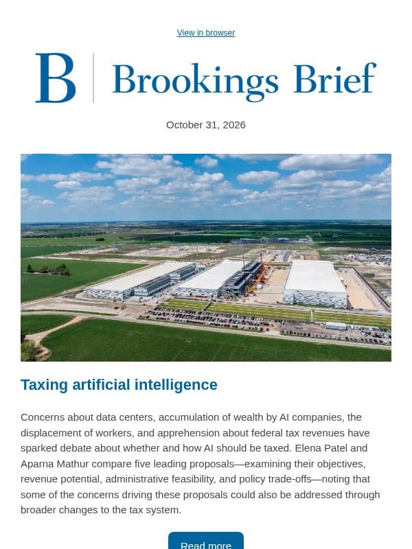 Should we tax AI? email from Brookings Institution