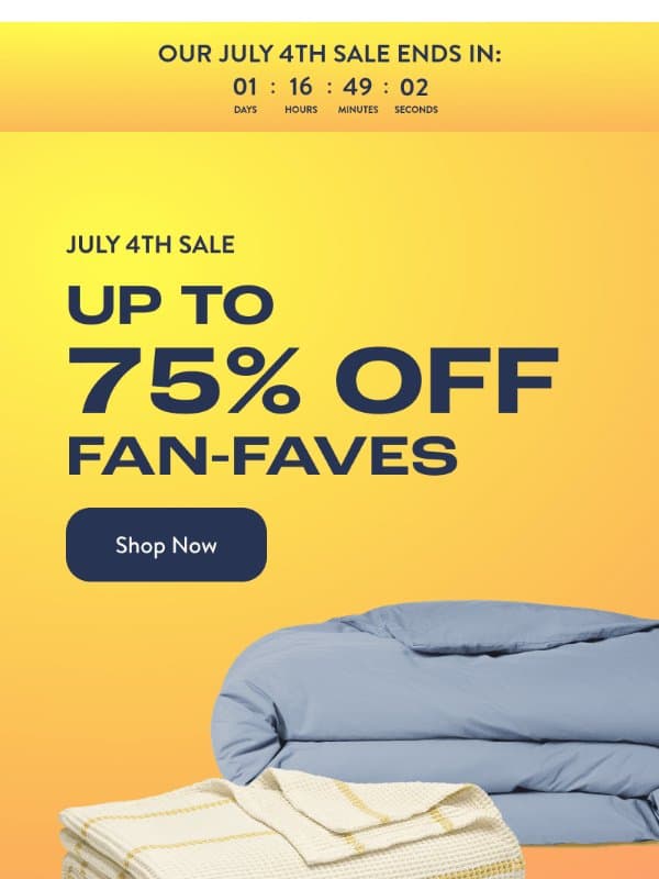 Sale on Sale Alert: Up to 75% Off email from Brooklinen