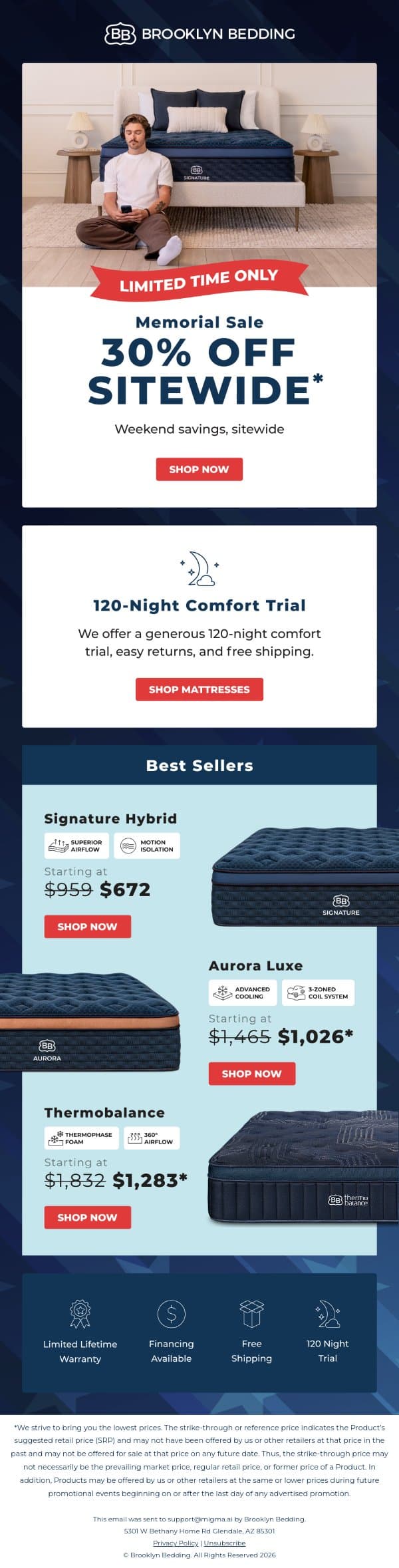 30% Off is Already Live ⏰ email from Brooklyn Bedding screenshot