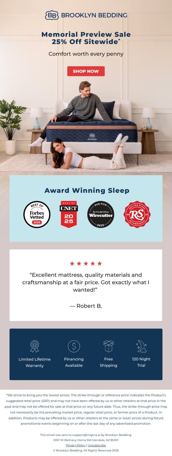 Don't Sleep On This! email from Brooklyn Bedding screenshot