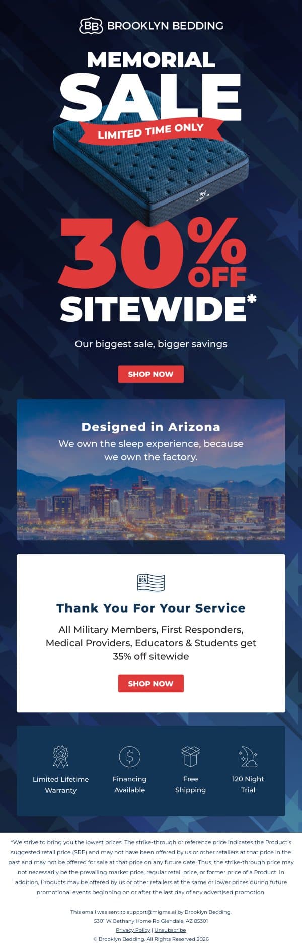 Savings Just Got Bigger: 30% Off! email from Brooklyn Bedding screenshot