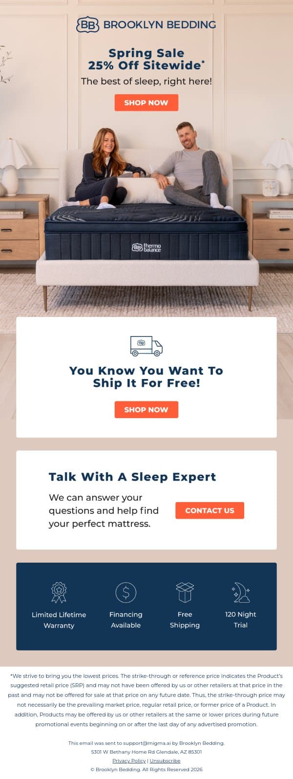 Ready for a Fresh Start This Spring? email from Brooklyn Bedding screenshot