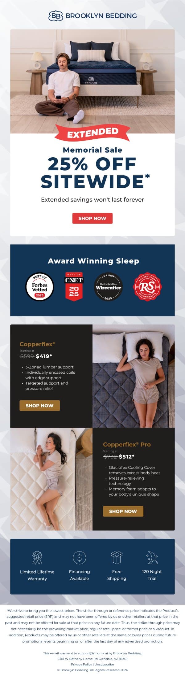 Great News: The Savings Continue! email from Brooklyn Bedding screenshot