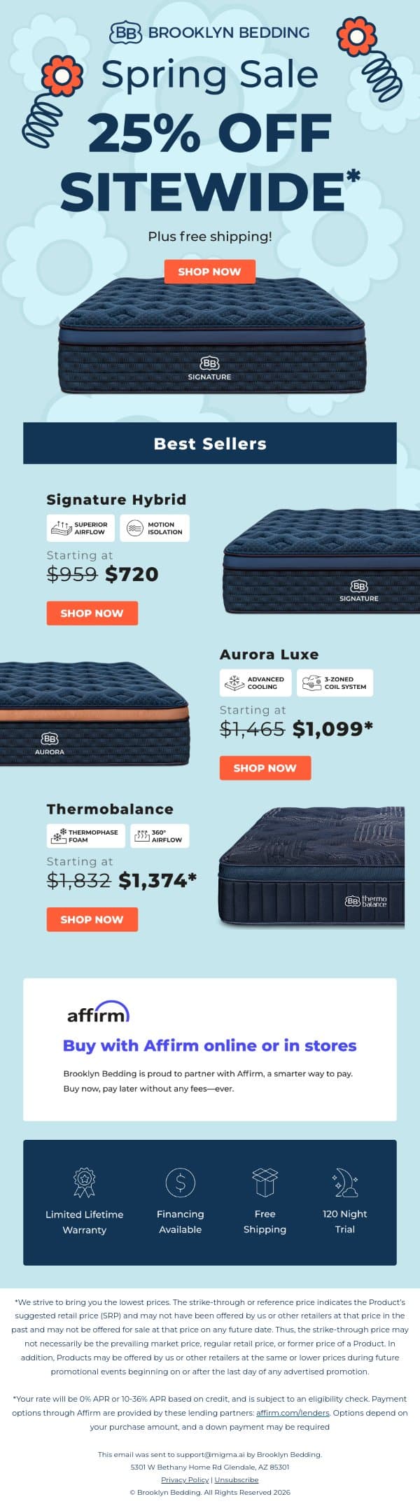 25% OFF 🌼 Big Spring Savings! email from Brooklyn Bedding screenshot