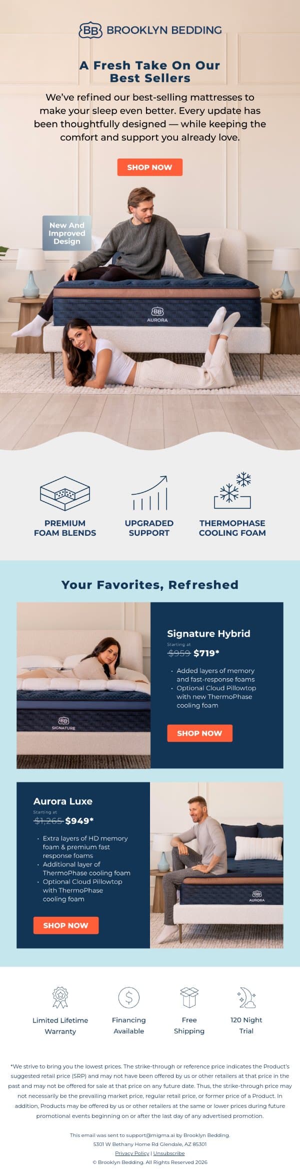 Sleep, Made Better. email from Brooklyn Bedding screenshot