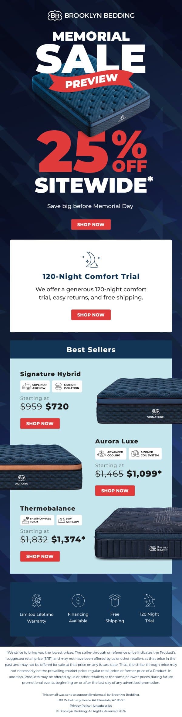 Early Access: Save 25% Off Today! π email from Brooklyn Bedding screenshot