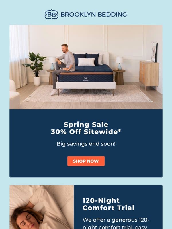 Last Call π’ 30% OFF Spring Savings email from Brooklyn Bedding