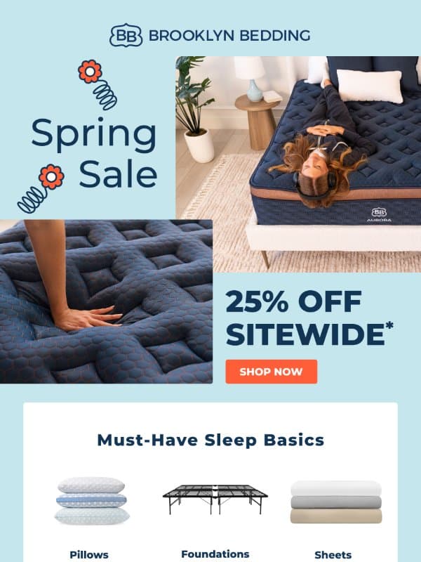 25% OFF Your ENTIRE Order πΈ email from Brooklyn Bedding