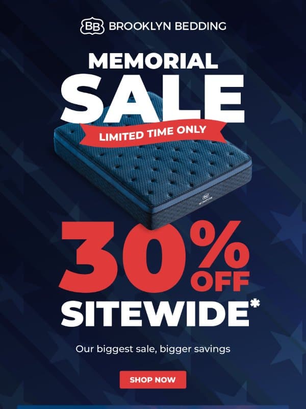 Savings Just Got Bigger: 30% Off! email from Brooklyn Bedding