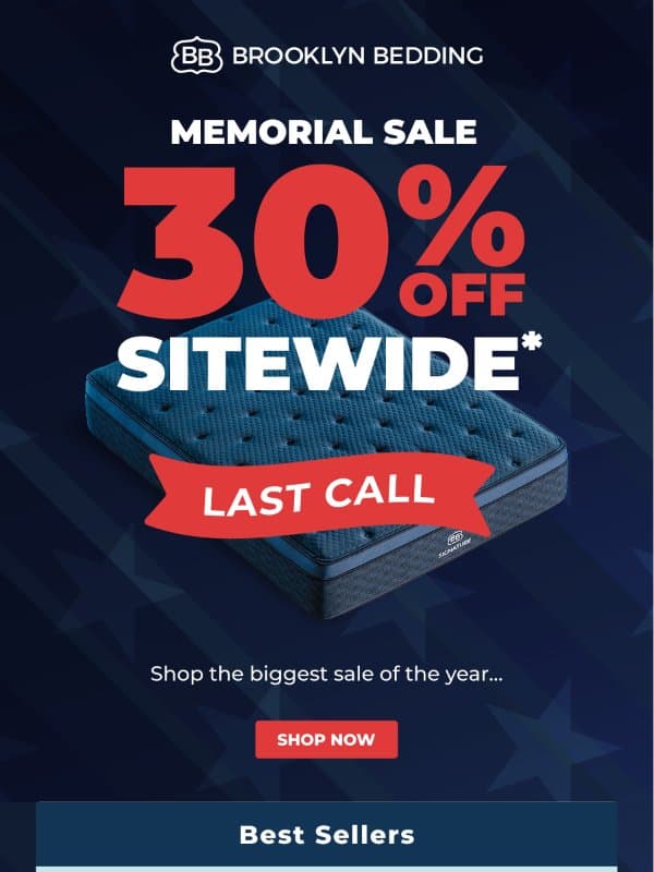 Final Chance! 30% Off Ends Tonight. email from Brooklyn Bedding
