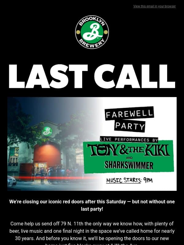 Last Call at N. 11th π» email from Brooklyn Brewery