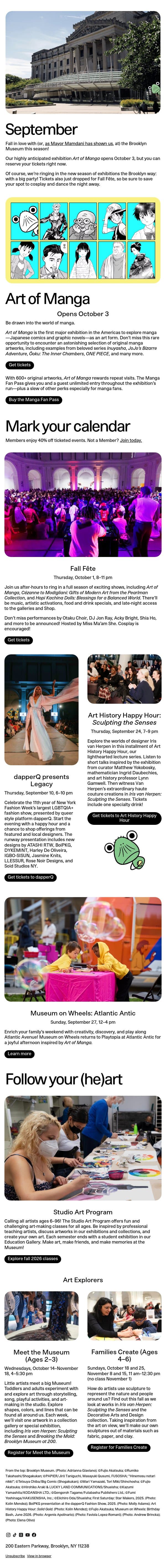 Lots to celebrate: “Art of Manga” and Fall Fête email from Brooklyn Museum | New York NY screenshot