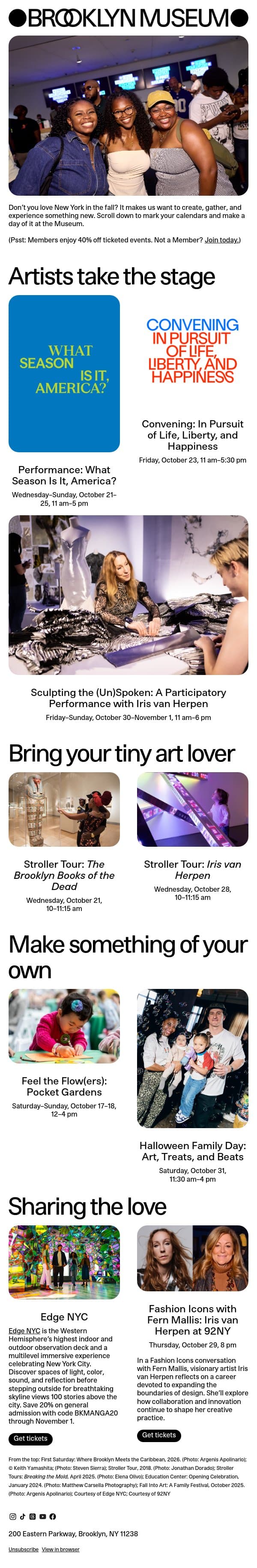 Falling into your calendar 🍂 email from Brooklyn Museum | New York NY screenshot