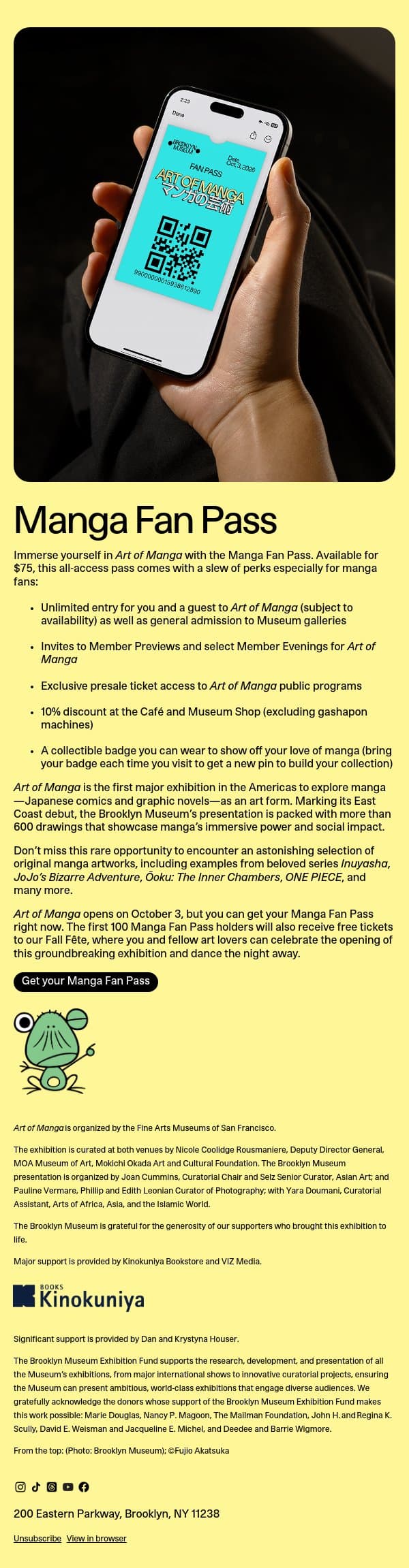 Manga Fan Pass is on sale now! email from Brooklyn Museum | New York NY screenshot