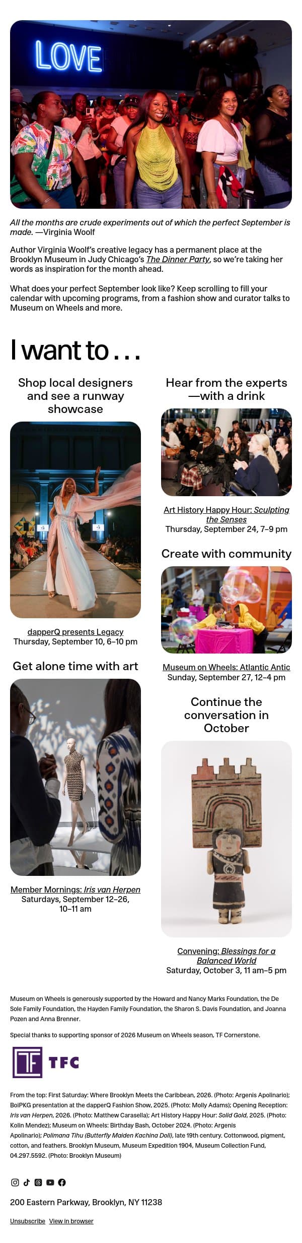For your perfect September (and beyond) ๐ email from Brooklyn Museum | New York NY screenshot