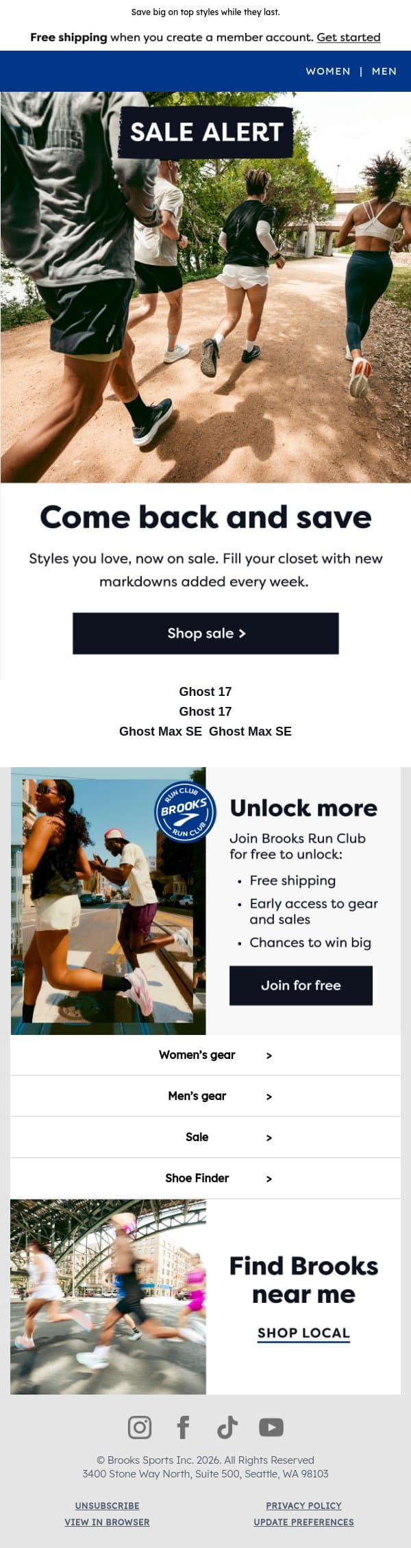 Your next pair, for less. email from Brooks Running screenshot