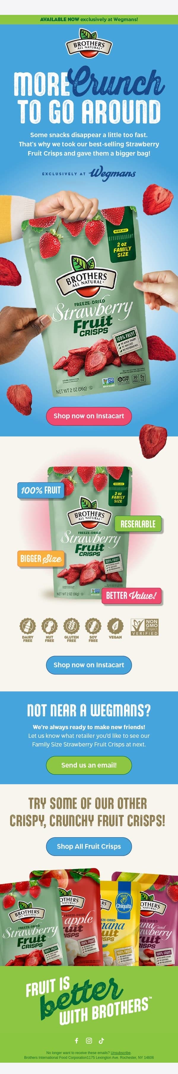 Meet Strawberry Family Size Fruit Crisps 🍓 email from Brothers All Natural screenshot