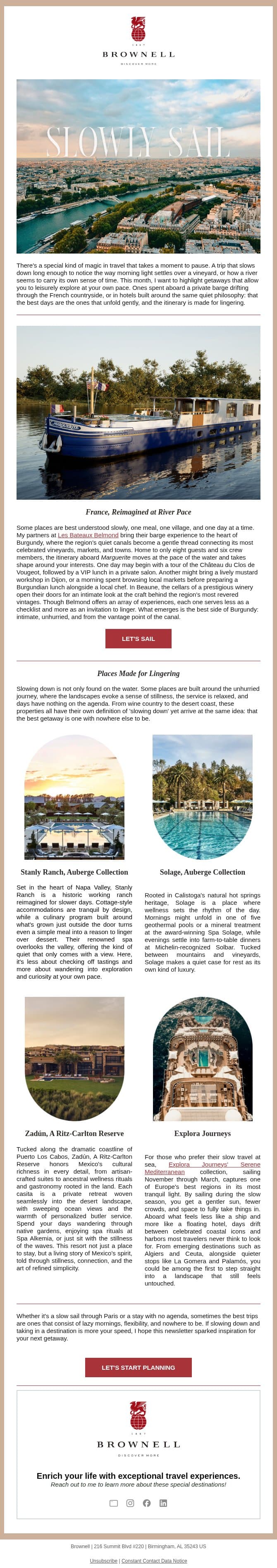 The Art of Slow Travel ⚓ email from Brownell Travel screenshot