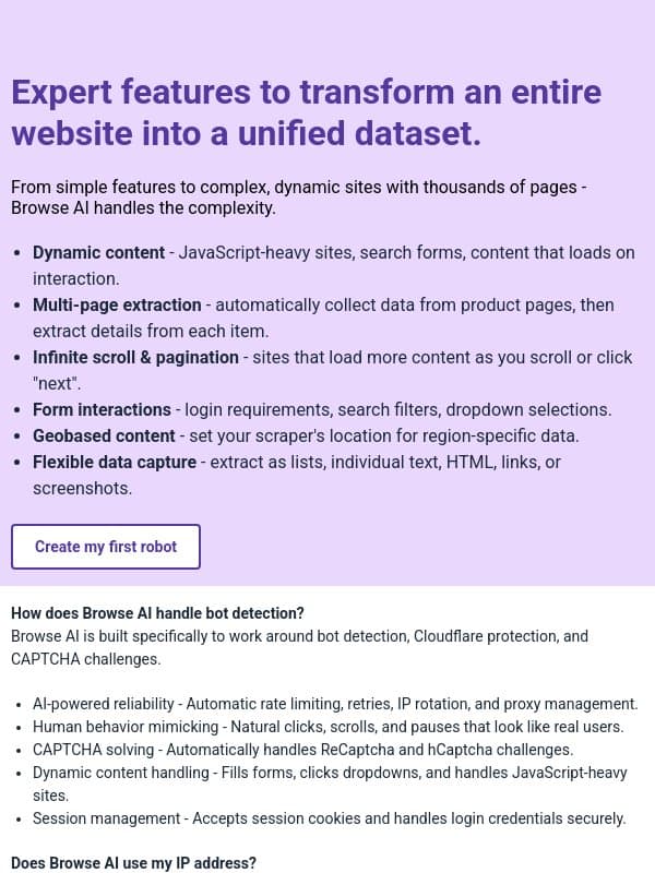 Complex web data? Expert features to scrape any website... email from Browse AI