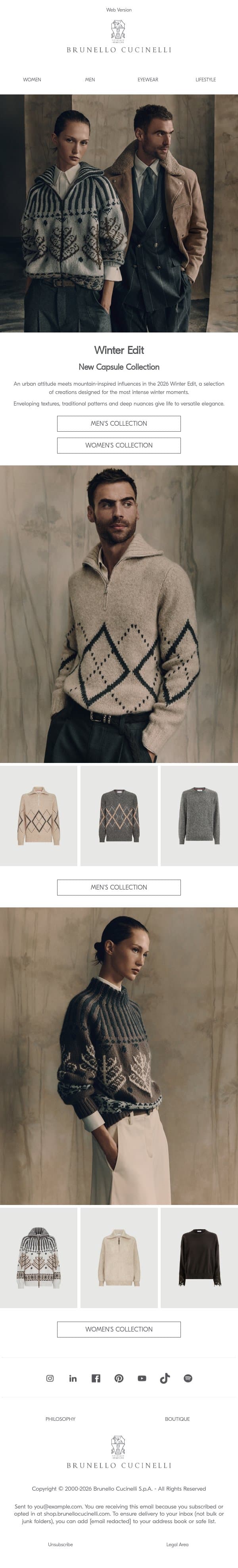 Winter Edit email from Brunello Cucinelli screenshot