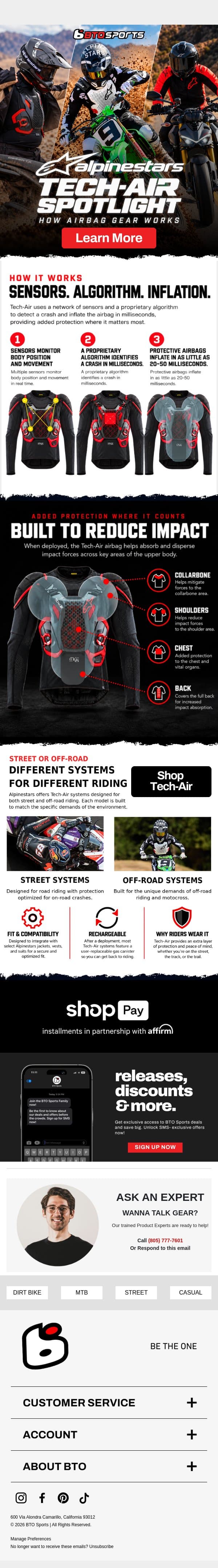 Tech-Air Spotlight: How Airbag Gear Works email from BTO Sports screenshot