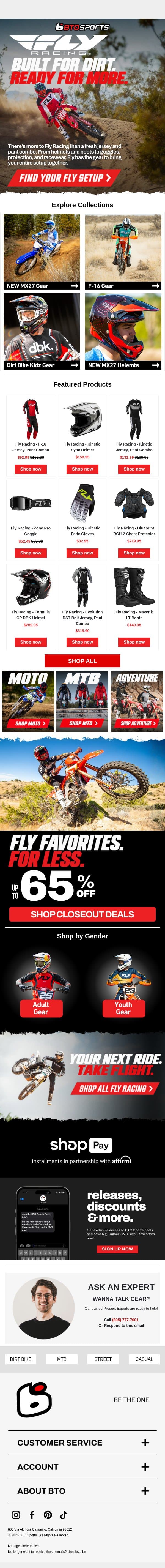 Fly Racing Has Your Next Setup Covered email from BTO Sports screenshot