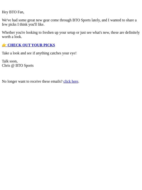 Check Out These New Arrivals email from BTO Sports screenshot