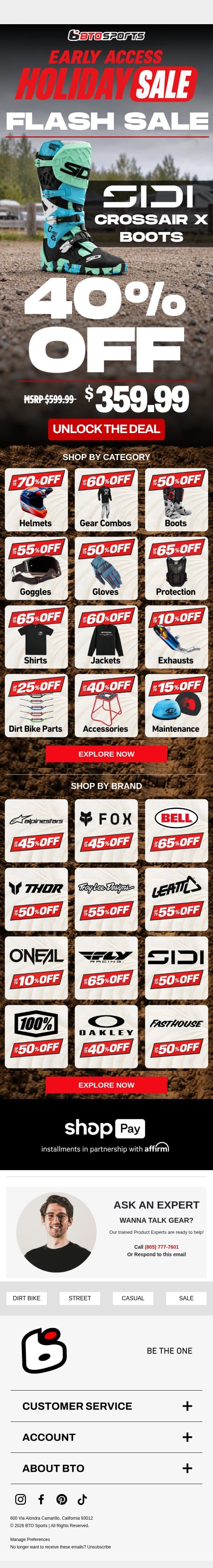 FLASH SALE | Sidi Crossair X Boots 40% OFF email from BTO Sports screenshot