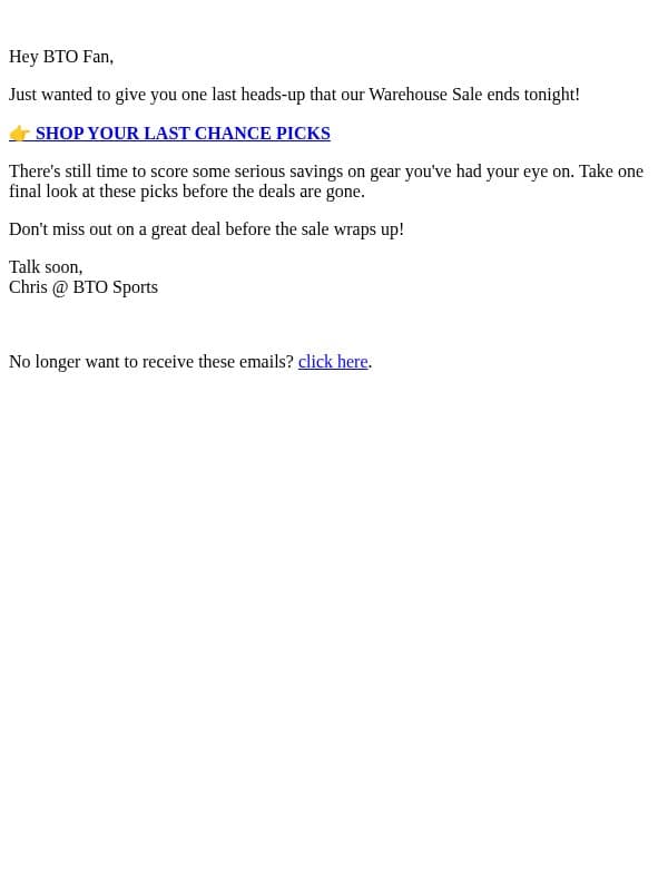 A Final Reminder Before the Sale Ends email from BTO Sports screenshot