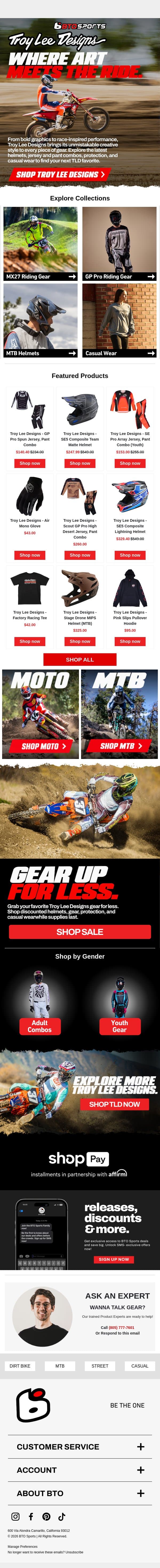 Troy Lee Designs | More Than Just Gear email from BTO Sports screenshot