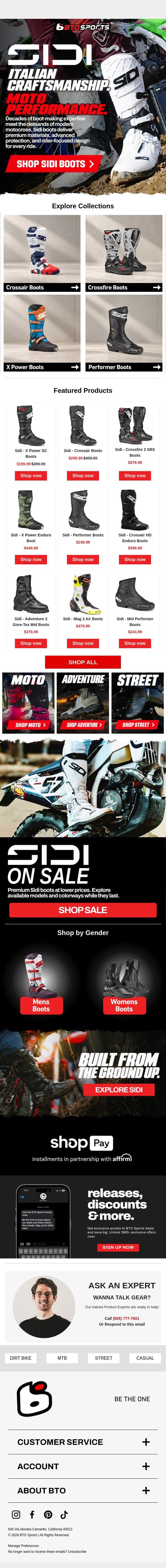 Sidi Boots | Step Into Italian Performance email from BTO Sports screenshot
