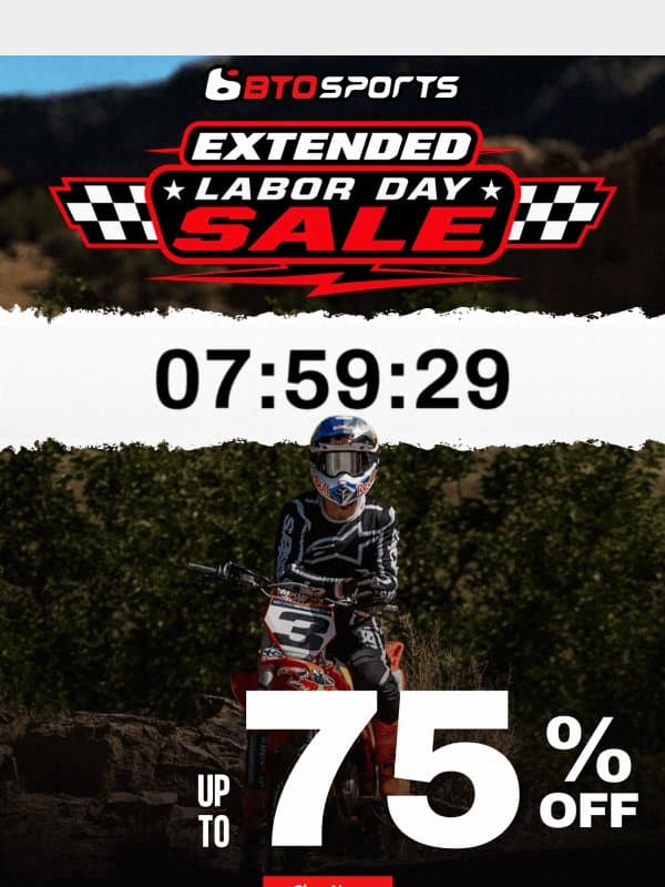 Extended Labor Day Sale Ends Tomorrow email from BTO Sports