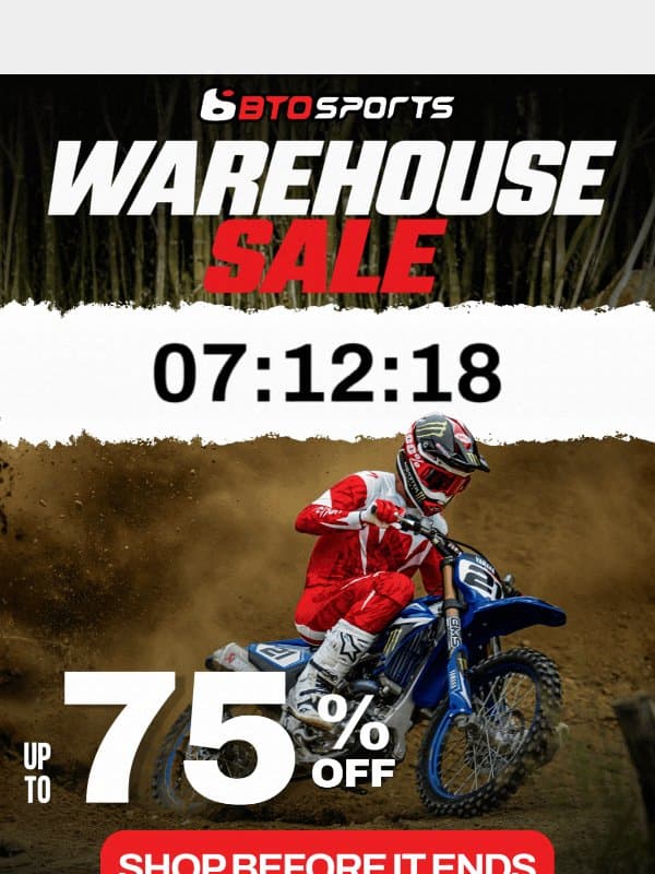 LAST DAY: Warehouse Sale Ends Tonight! email from BTO Sports