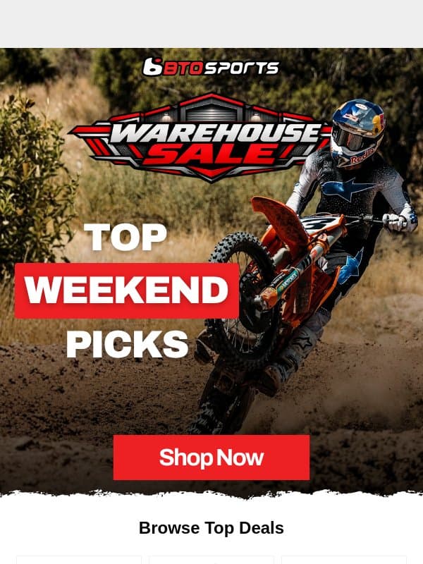 Top Weekend Warehouse Picks | Up to 75% OFF email from BTO Sports