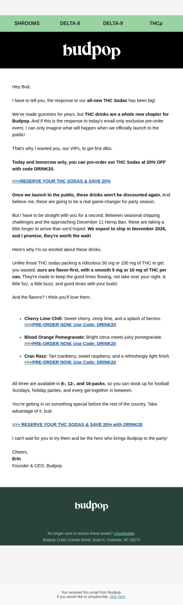 A Personal Note About Our NEW Sodas email from Budpop screenshot