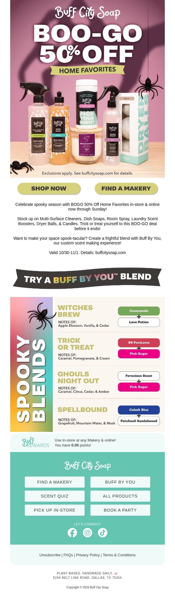 Spooky season deal! BOGO 50% Off Home Favorites email from Buff City Soap screenshot