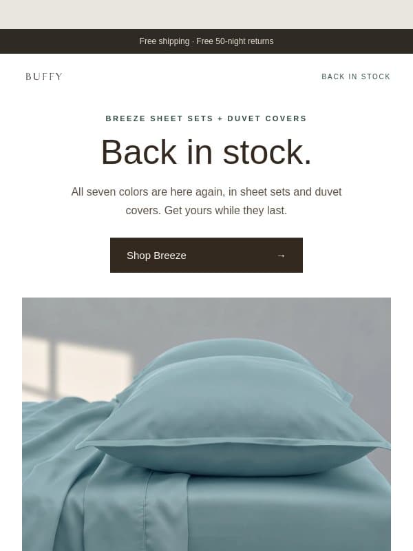 Back in stock: Glacier, Earth, Cloud and more email from Buffy