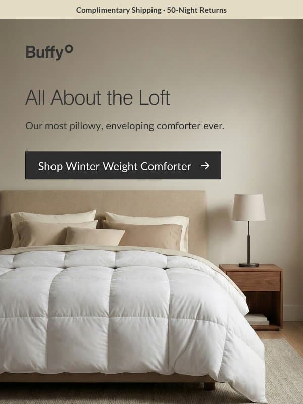 Save on our Winter Weight Comforter email from Buffy